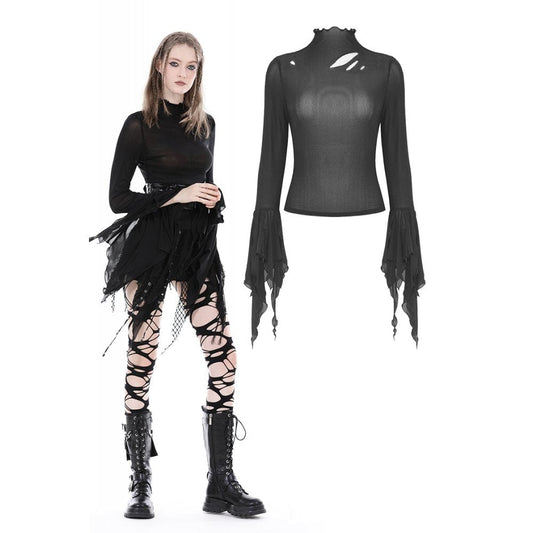 Gothic Cutout Flared Sleeved Mesh Blouse