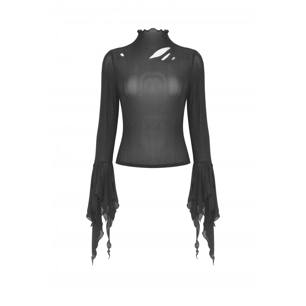 Gothic Cutout Flared Sleeved Mesh Blouse