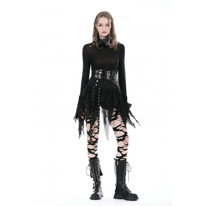 Gothic Cutout Flared Sleeved Mesh Blouse