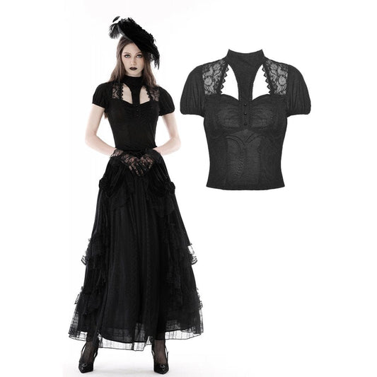 Gothic Cutout Lace Splice Shirt