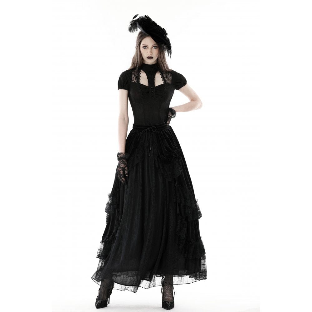 Gothic Cutout Lace Splice Shirt