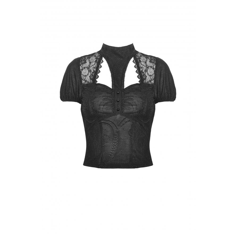 Gothic Cutout Lace Splice Shirt