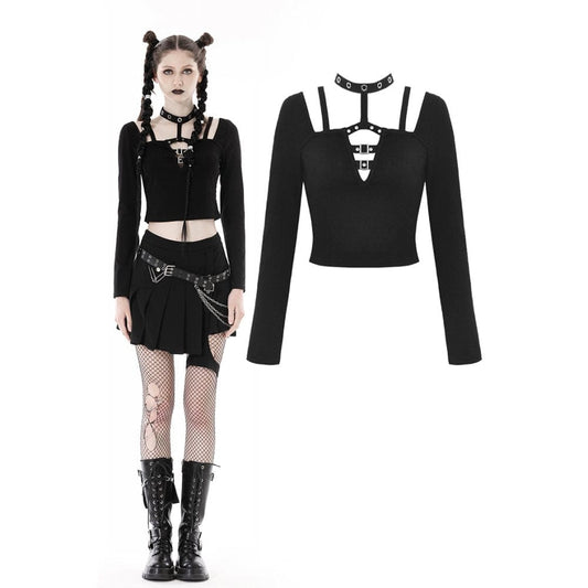 Punk Cutout Eyelet Buckle Crop Top