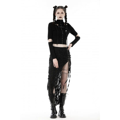 Cutout Eyelet Crop Top with Ripped Hoodie