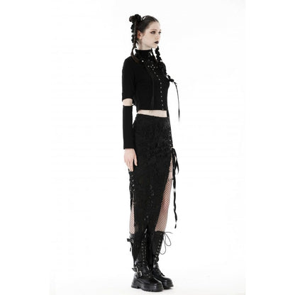 Cutout Eyelet Crop Top with Ripped Hoodie