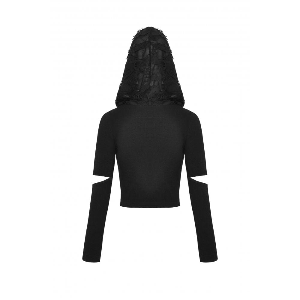 Cutout Eyelet Crop Top with Ripped Hoodie