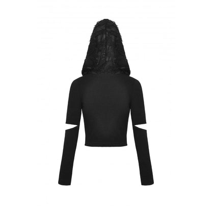 Cutout Eyelet Crop Top with Ripped Hoodie