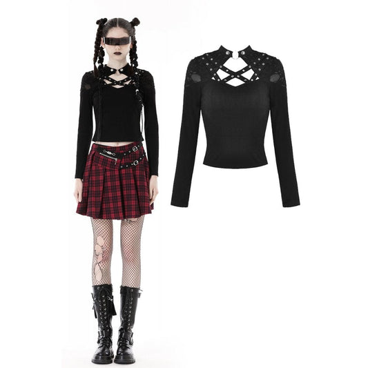 Punk Cutout Eyelet Ripped Crop Top