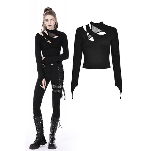 Punk Cutout Mesh Splice Crop Top