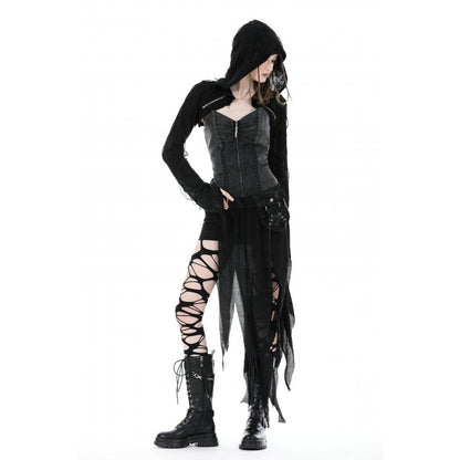 Punk Distressed Zipper Cape with Hood