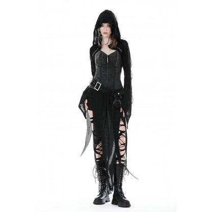 Punk Distressed Zipper Cape with Hood