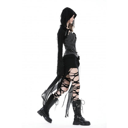 Punk Distressed Zipper Cape with Hood