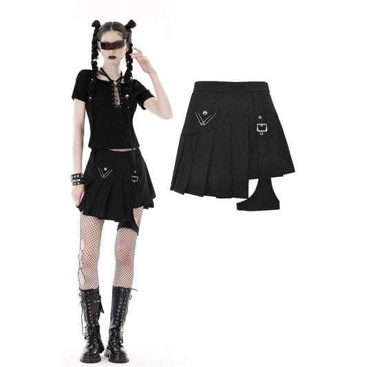 Punk Irregular Buckle Pleated Skirt