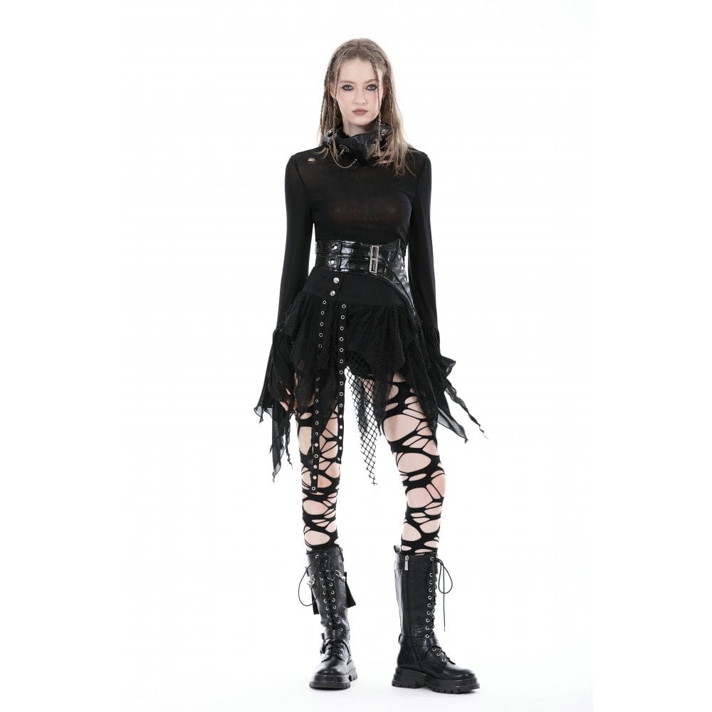 Punk Irregular High-waisted Unedged Skirt