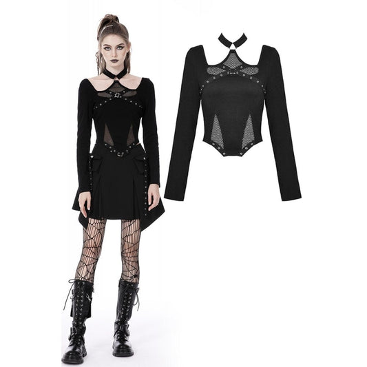 Punk Mesh Splice Crop Top