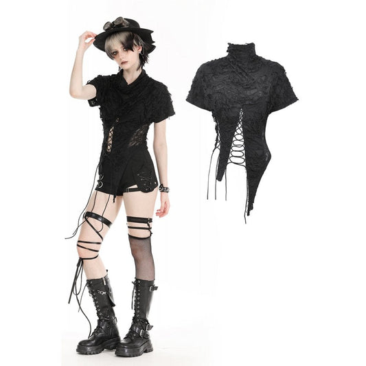 Punk Ripped Lace-up Crop Top