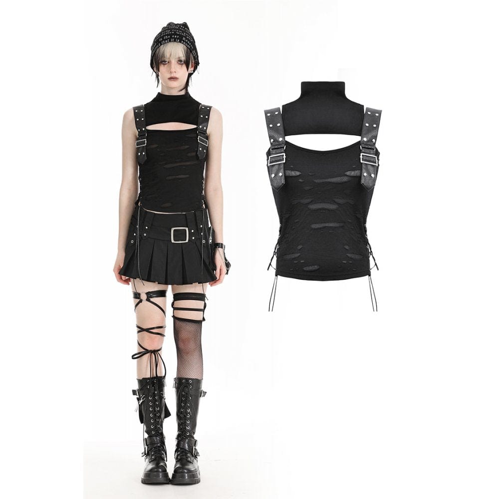 Punk Stand Collar Ripped Vest