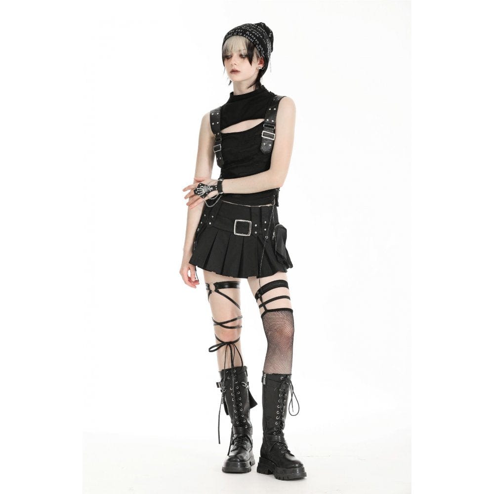 Punk Stand Collar Ripped Vest