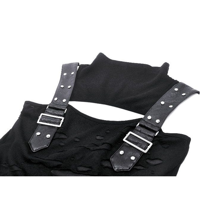 Punk Stand Collar Ripped Vest