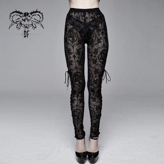 Goth Sheer Floral Lace Leggings