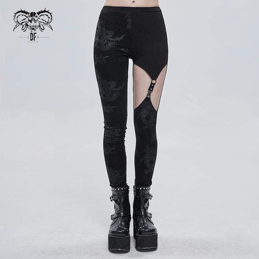 Gothic Cobweb Printed Cutout Pants