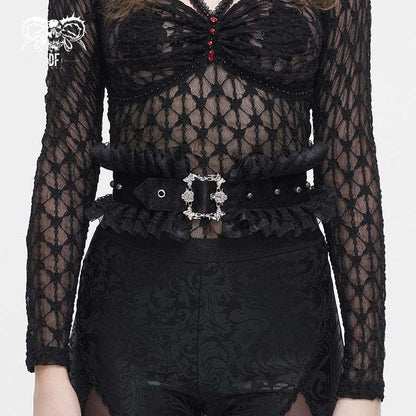 Gothic Ruffled Mesh Splice Faux Leather Belt