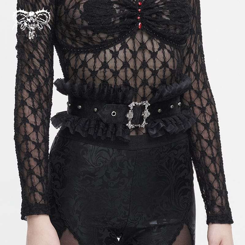 Gothic Ruffled Mesh Splice Faux Leather Belt