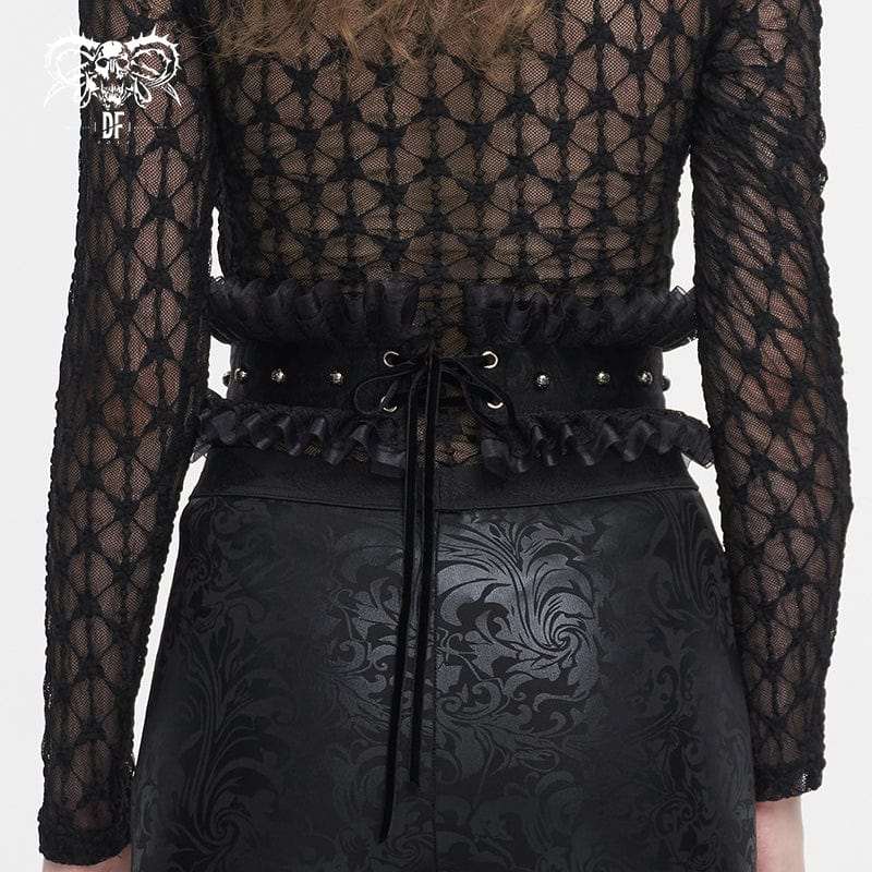 Gothic Ruffled Mesh Splice Faux Leather Belt