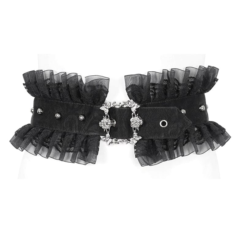 Gothic Ruffled Mesh Splice Faux Leather Belt