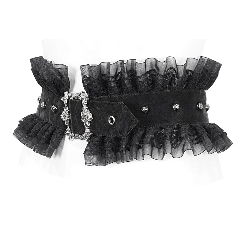 Gothic Ruffled Mesh Splice Faux Leather Belt