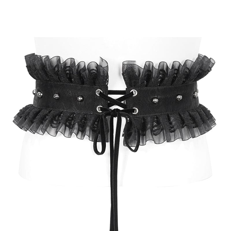 Gothic Ruffled Mesh Splice Faux Leather Belt