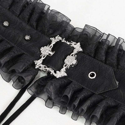 Gothic Ruffled Mesh Splice Faux Leather Belt