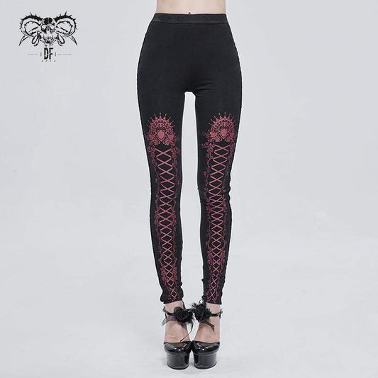 Gothic Strappy Printed Leggings Red