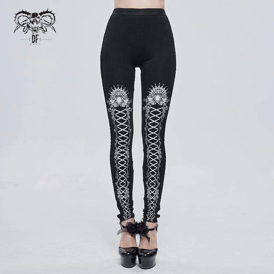 Gothic Strappy Printed Leggings White