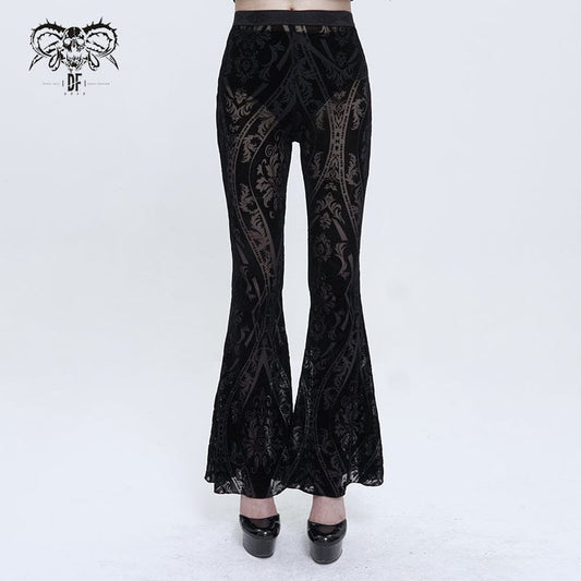 Gothic Totem Printed Sheer Flared Pants