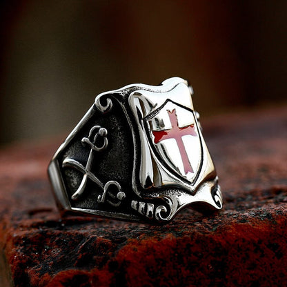 Punk Cross Shield Ring