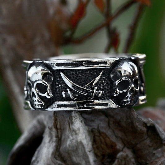 Punk Double Scythe Skull Ring