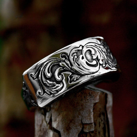 Punk Floral Embossed Ring