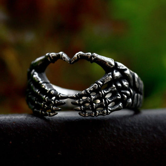 Punk Heart Skeleton Ring