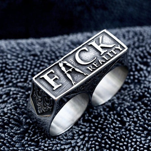 Punk Letter Double Hole Ring