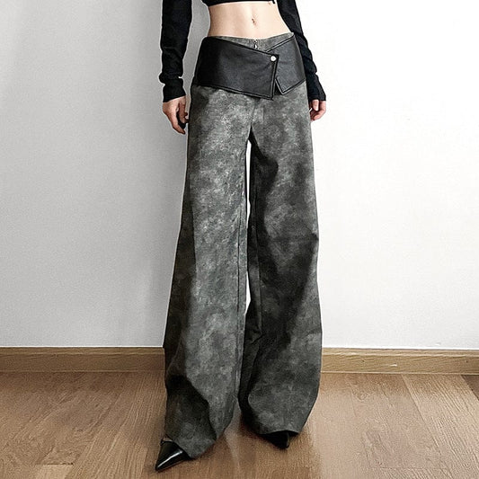 Grunge Faux Leather Loose Pants