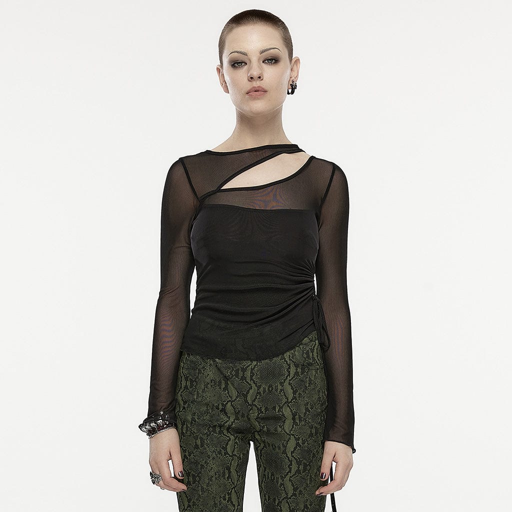 Gothic Cutout Drawstring Mesh Shirt