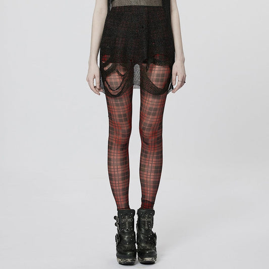 Grunge Sheer Plaid Leggings