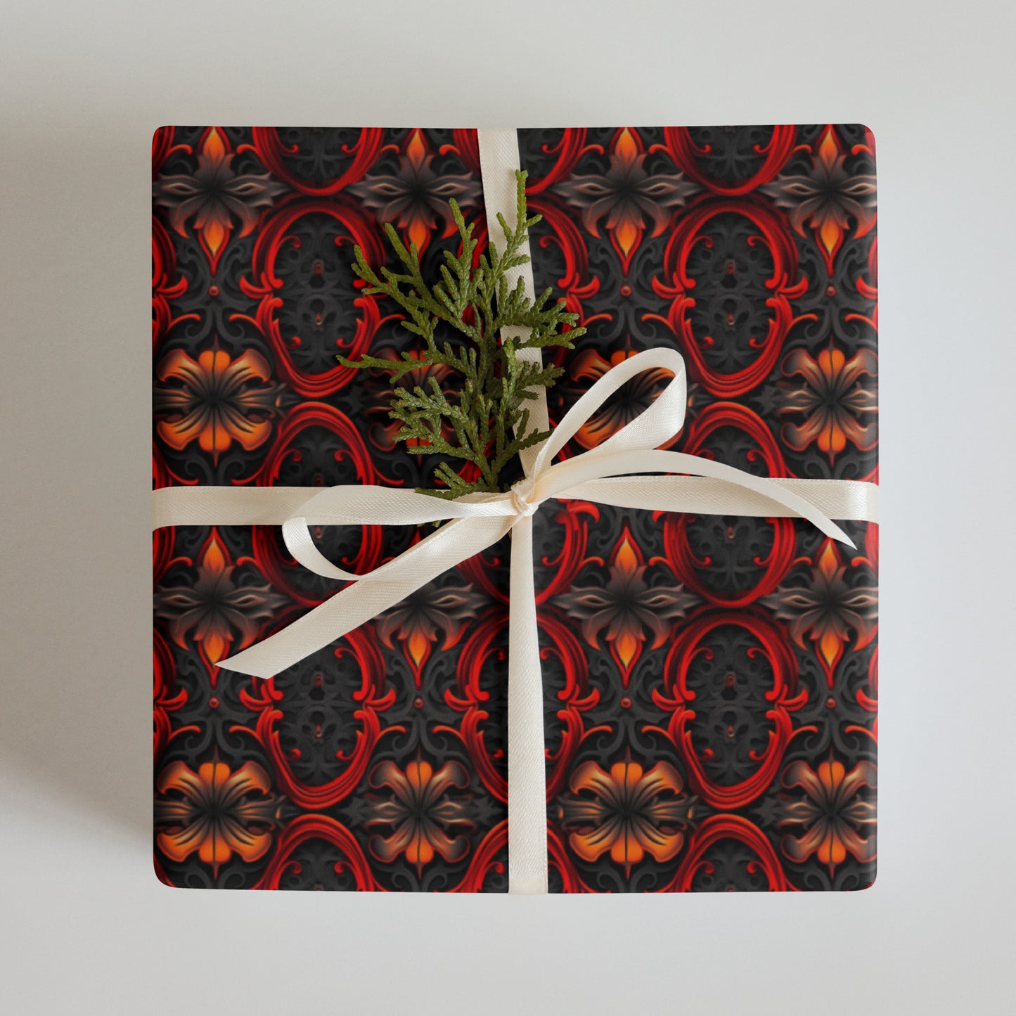 Crimson Damask Velvet Wrapping Paper